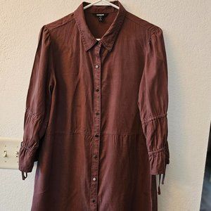EXPRESS Women's Shirt Dress Size L Petite - Wine/Taupe - 3/4 Sleeves - Buttons